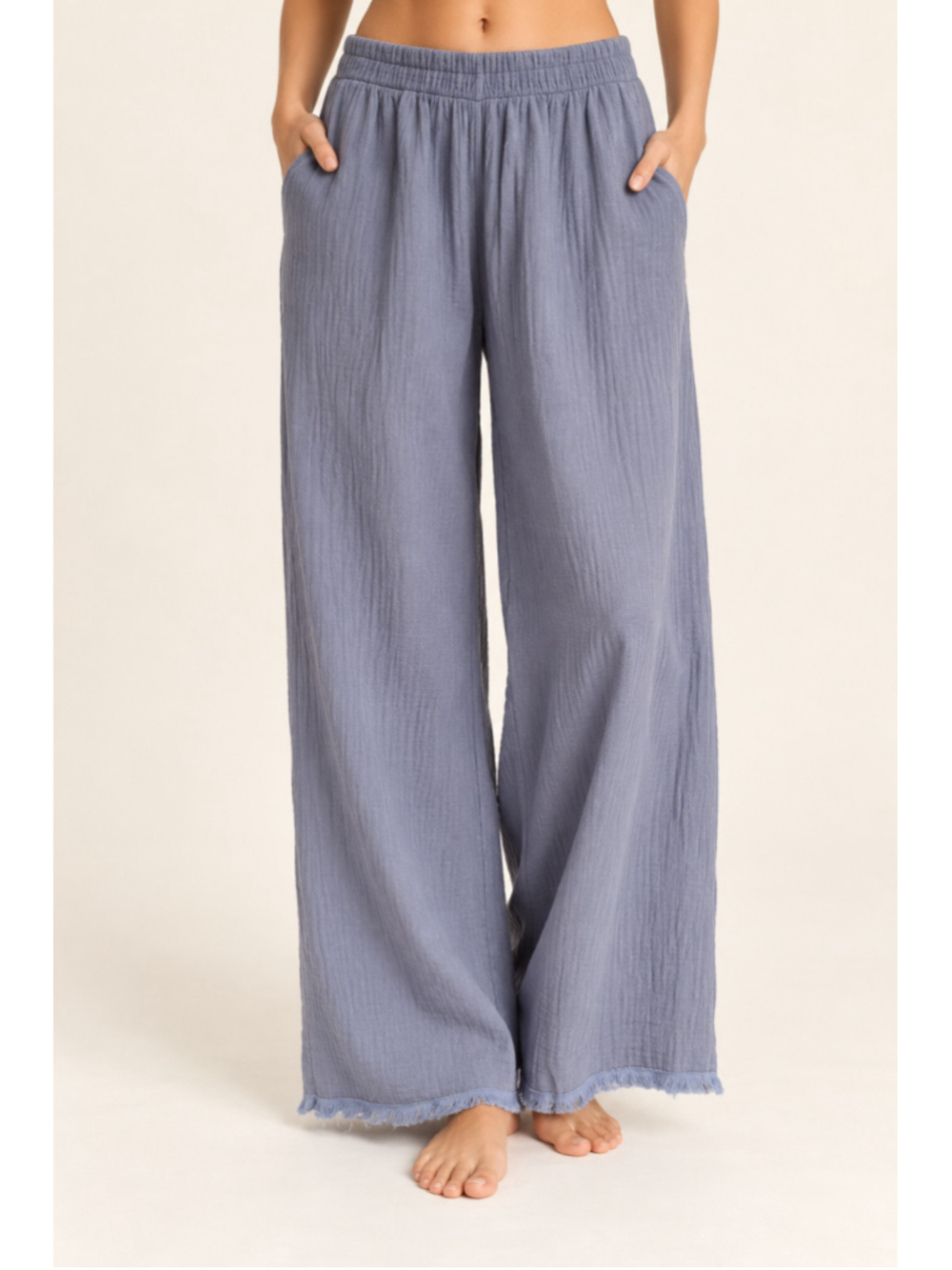 Misslook Wide Leg Cotton Gauze Pants Coastal Boho Beach Y2K Lagenlook Relaxed XL